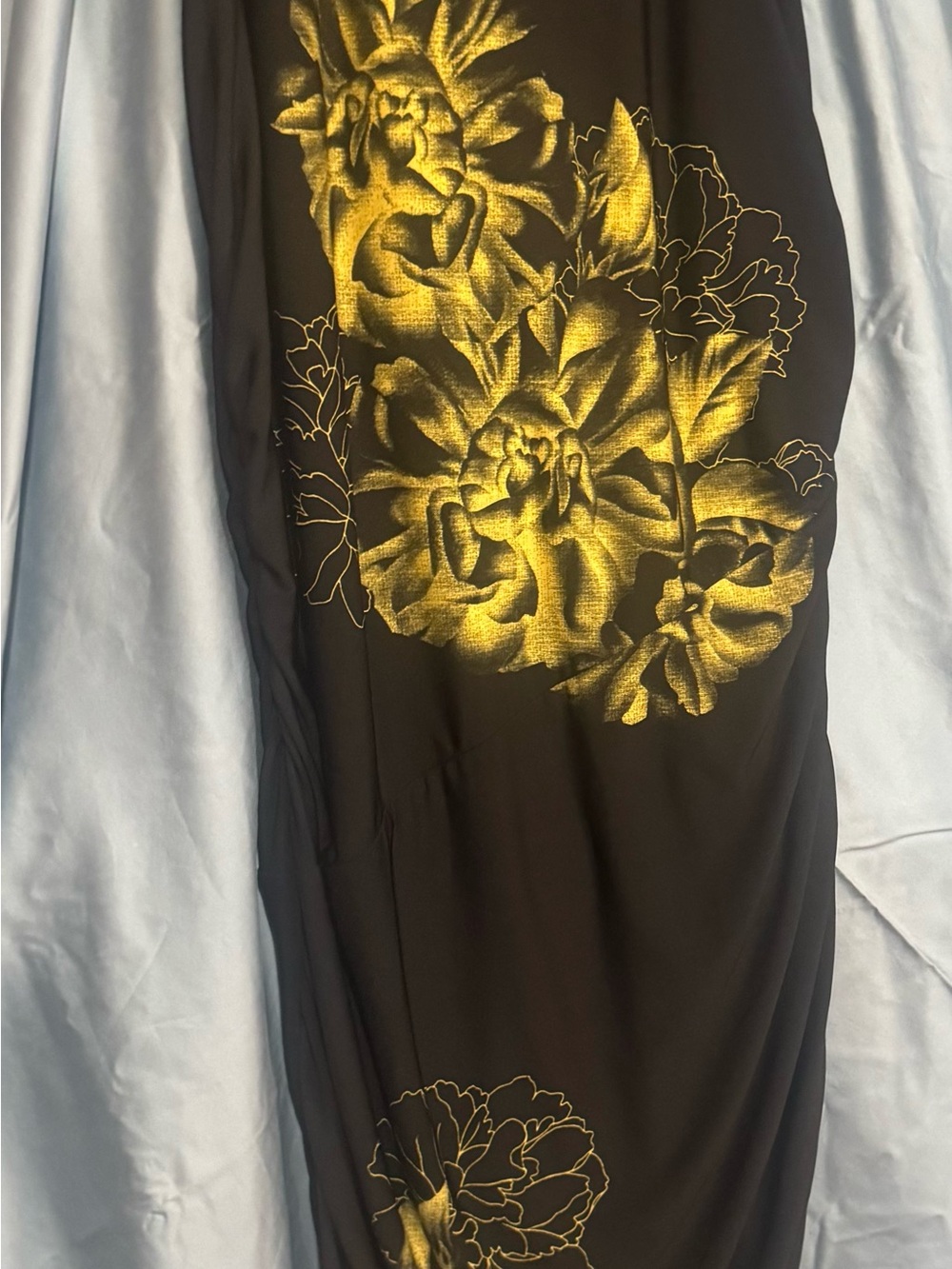 Black gold floral sleeveless long dress PL non-wrinkle